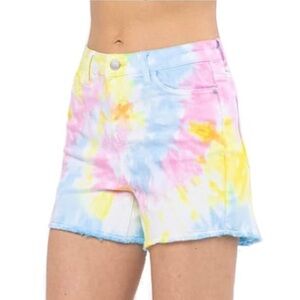 Judy Blue Colorful Swirl Tie Dye Frayed Hem Denim Shorts Size Medium